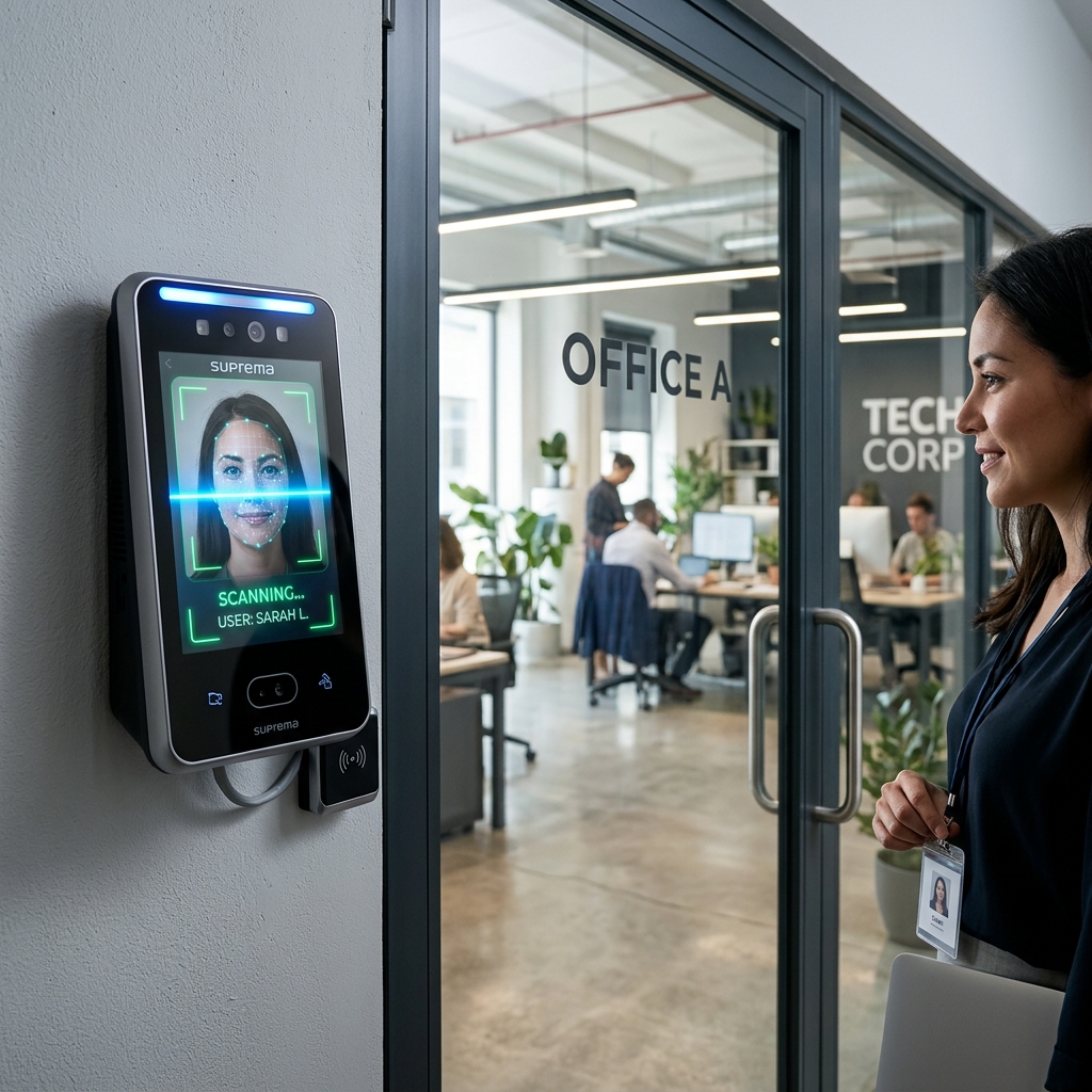 Secure office door restricted zone facial recognition entry