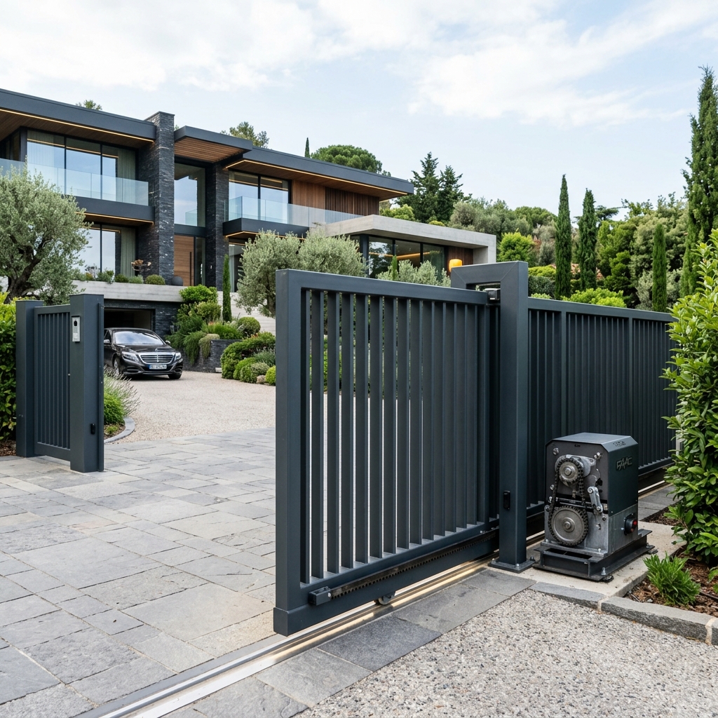 Automated sliding gate motor installation with gear rack